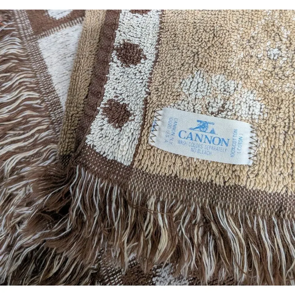 Vintage 70s Cannon Flower Power Towel Set Fringe Orange Brown Terry Cloth 4 Pc